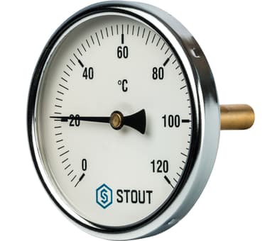 SIM-0001-107515 STOUT Термометр биметаллический с погружной гильзой. Корпус Dn 100 мм, гильза 75 мм 1/2", 0...120°С