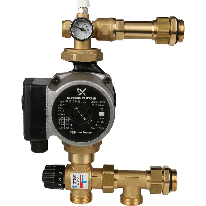 SDG-0020-004001 STOUT Насосно-смесительный узел с термостатическим клапаном 20-43°C, с насосом