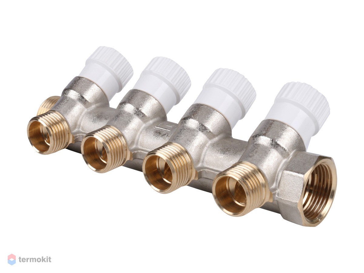 Фото smb 6852 341204 stout коллектор распределительный 3/4", 4 отвода 1/2" плоское уплотнение SMB 6852 341204 STOUT Коллектор распределительный 3/4", 4 отвода 1/2" плоское уплотнение