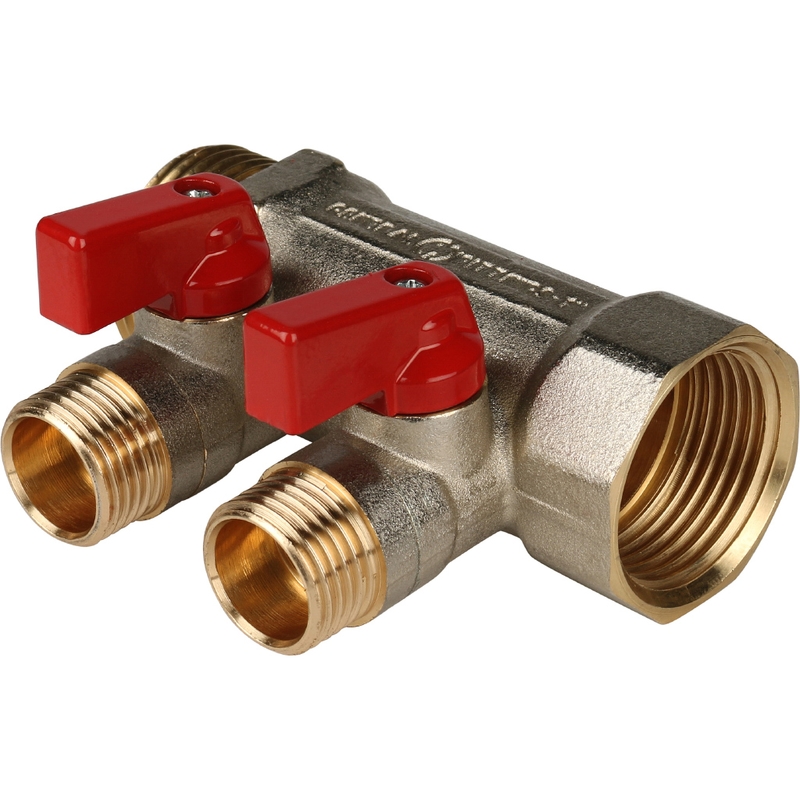 Фото smb 6200 011202 stout коллектор с шаровыми кранами 1", 2 отвода 1/2" (красные ручки) SMB 6200 011202 STOUT Коллектор с шаровыми кранами 1", 2 отвода 1/2" (красные ручки)