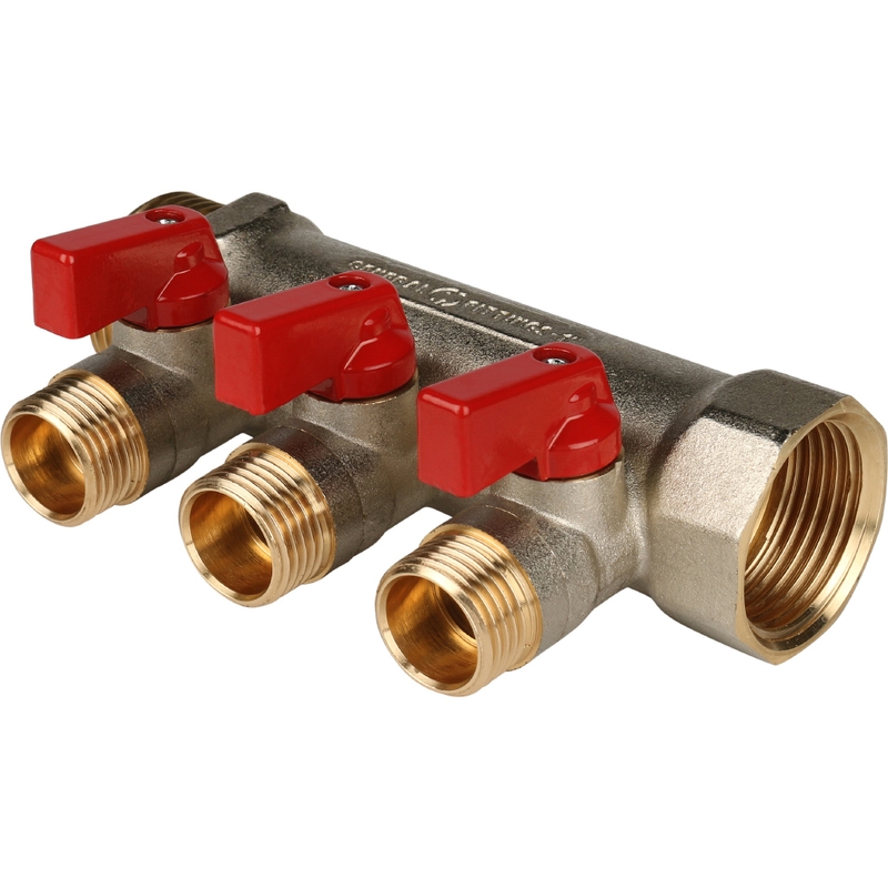 Фото smb 6200 011203 stout коллектор с шаровыми кранами 1", 3 отвода 1/2" (красные ручки) SMB 6200 011203 STOUT Коллектор с шаровыми кранами 1", 3 отвода 1/2" (красные ручки)