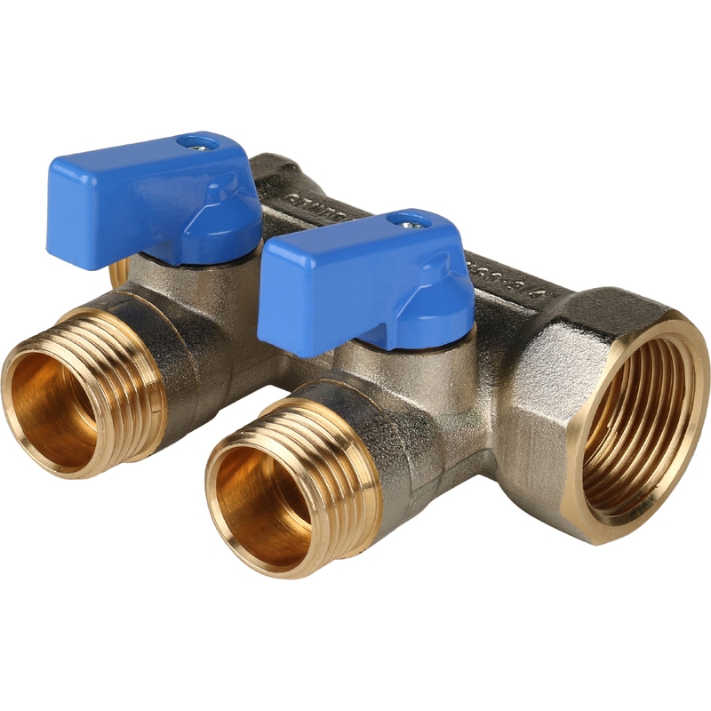 Фото smb 6201 341202 stout коллектор с шаровыми кранами 3/4", 2 отвода 1/2" (синие ручки) SMB 6201 341202 STOUT Коллектор с шаровыми кранами 3/4", 2 отвода 1/2" (синие ручки)