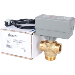 SVM-0070-300125 STOUT Компактный 3-Ходовой зональный клапан, сервопривод 230V, с кабелем 1м., НР 1"