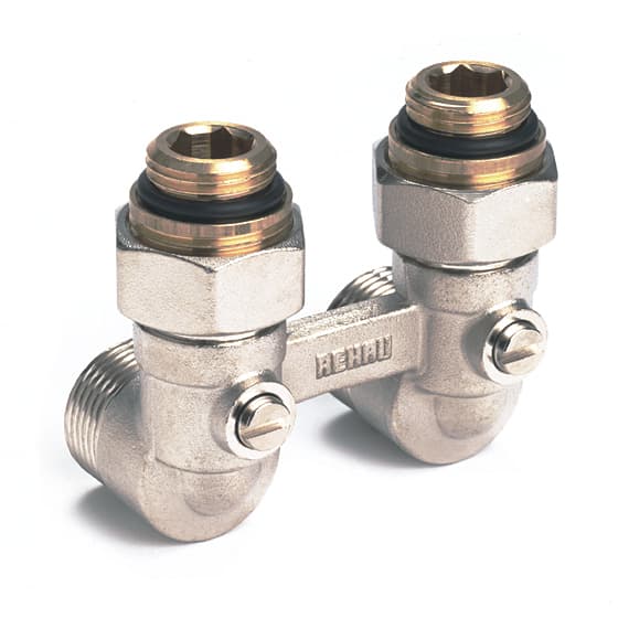 Блок шаровых кранов с соединительным ниппелем угловой REHAU REUTITAN 1/2" x 3/4"