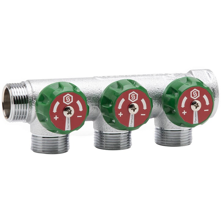 SMB-6849-011202 STOUT Коллектор регулирующий 1", 2 отвода 1/2" плоское уплотнение